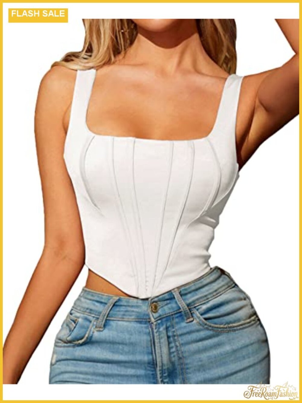 Sexy Bustier Crop Top Sleeveless Stretch Backless Square Neck Corset